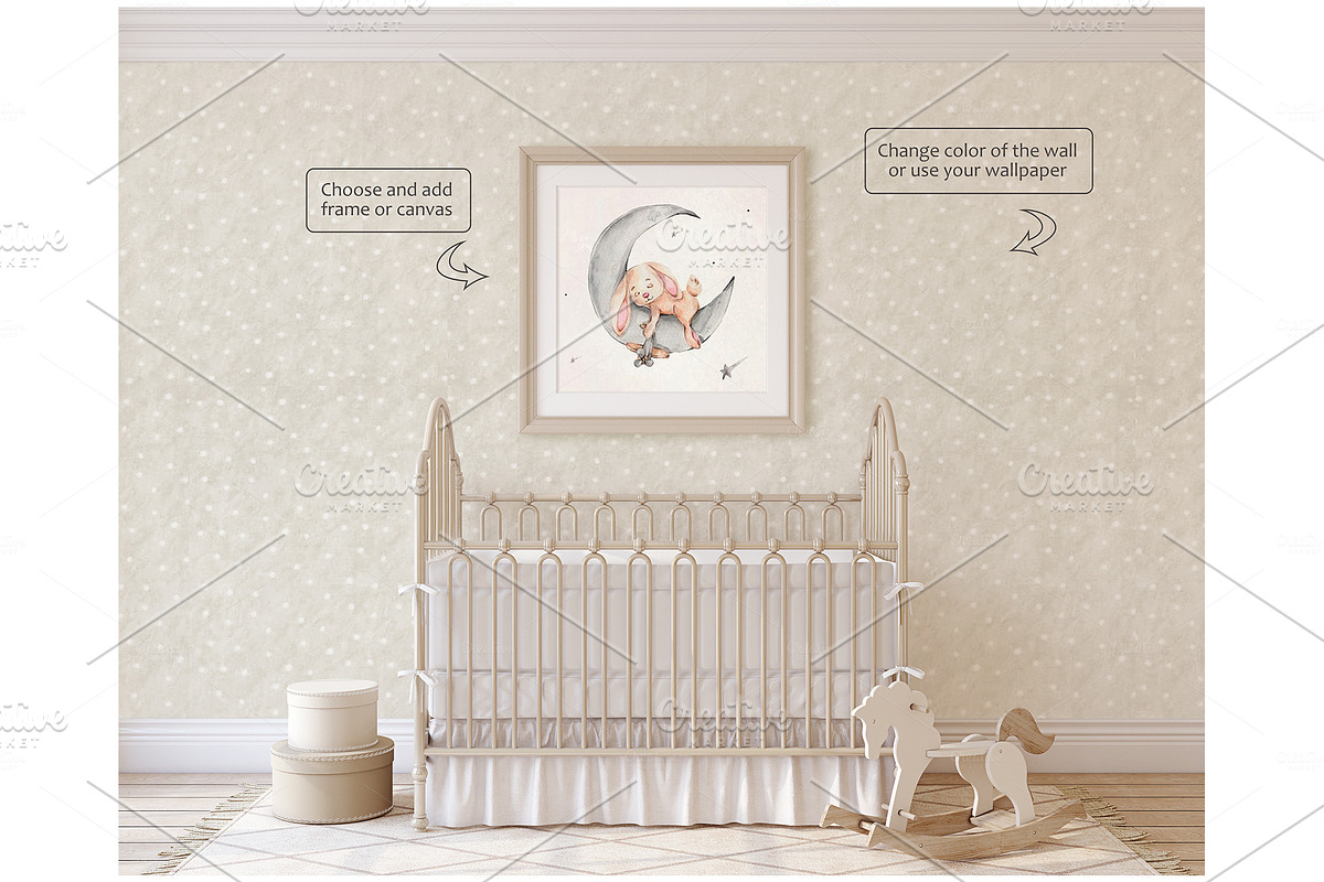 ROMANTIC NURSERY Wall&Frame Mockups, a Poster Template by MyHomeMockups (Photo 3 of 10)