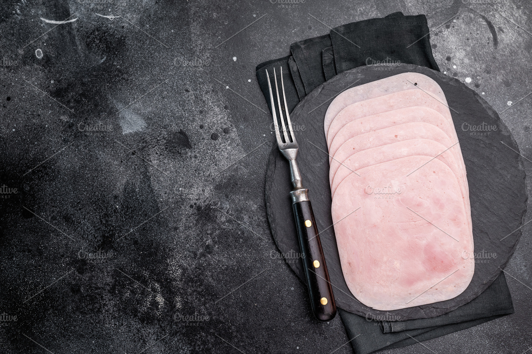 Thinly sliced ham arranged beautifully, perfect for sandwiches,, a Food & Drink Photo by composter-box@mail.ru