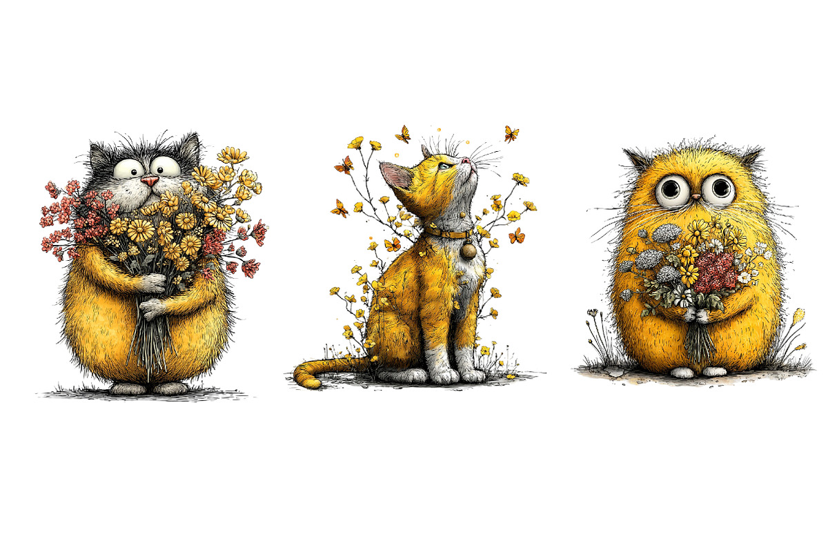 Whimsical Spring Cats Clipart, an Illustration by Dream Creation (Photo 6 of 6)
