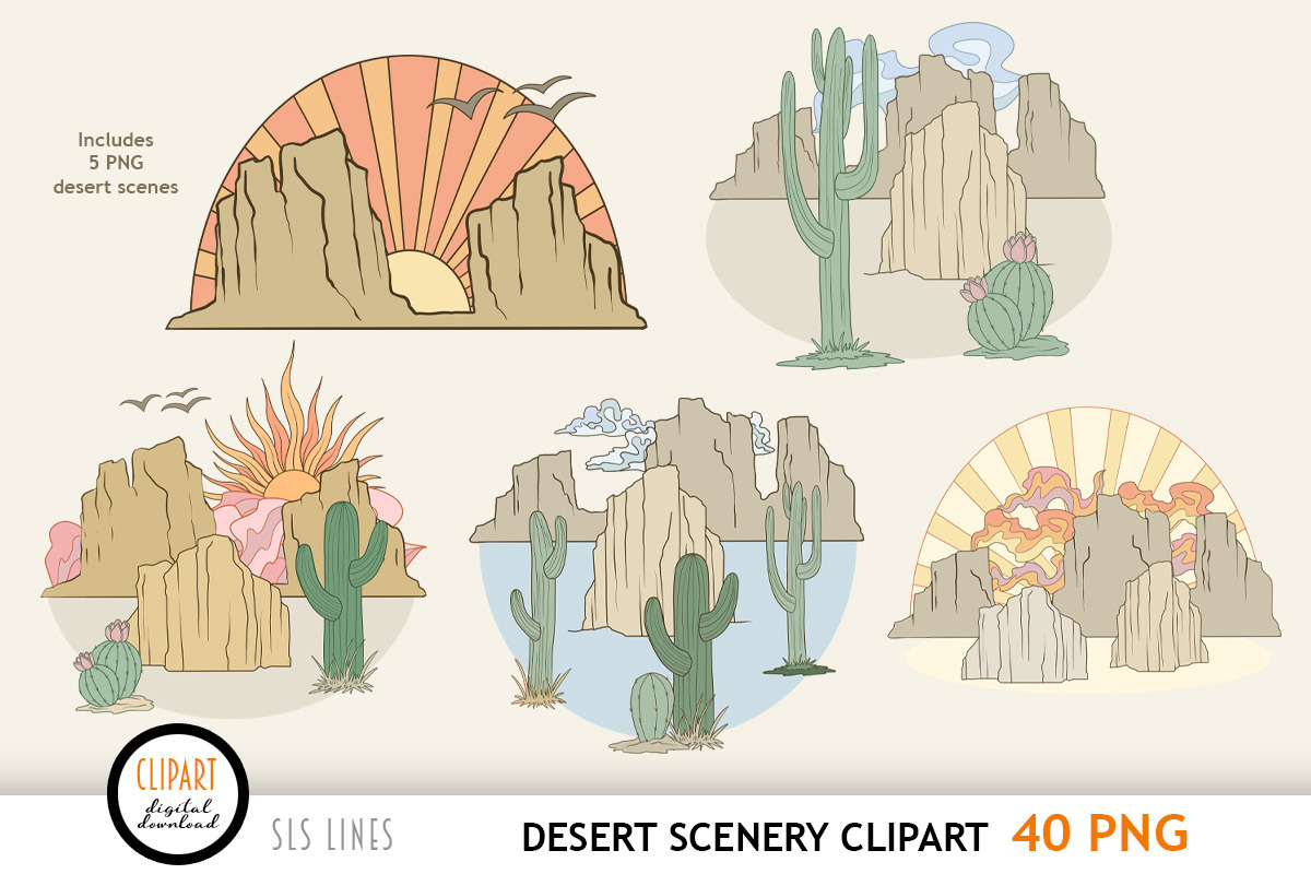 Desert Scenery Clipart - Cacti PNGs, a Decorative Illustration by SLS Lines (Photo 2 of 9)