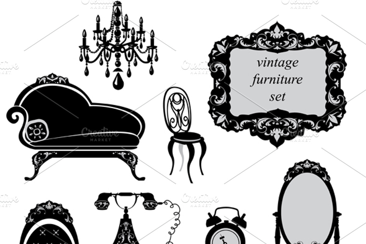 Set of antique furniture - isolated preview 3
