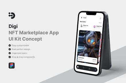Digi - NFT Marketplace App UI Kit, an UI Kit Template by iDoodle Studio