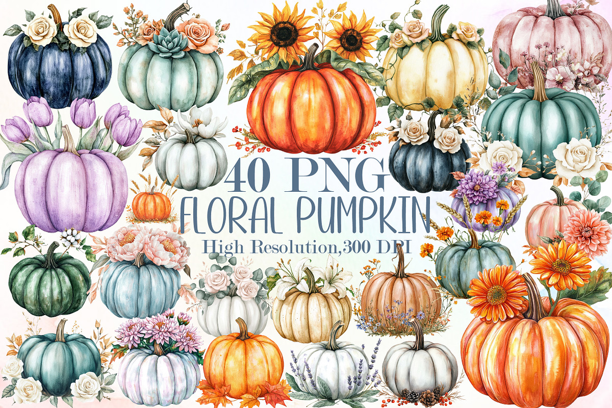 Watercolor Floral Pumpkin Clipart Se, an Illustration by Sublimation Artist (Photo 1 of 6)
