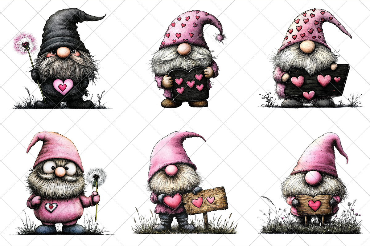 Gothic Love Gnomes Valentine Gnome, an Illustration by SinaCreation (Photo 3 of 7)