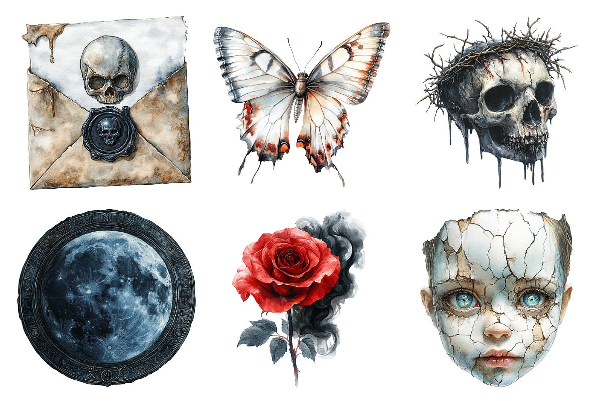 Watercolor Creepy Gothic Halloween, an Illustration by Daily.Designs (Photo 5 of 5)