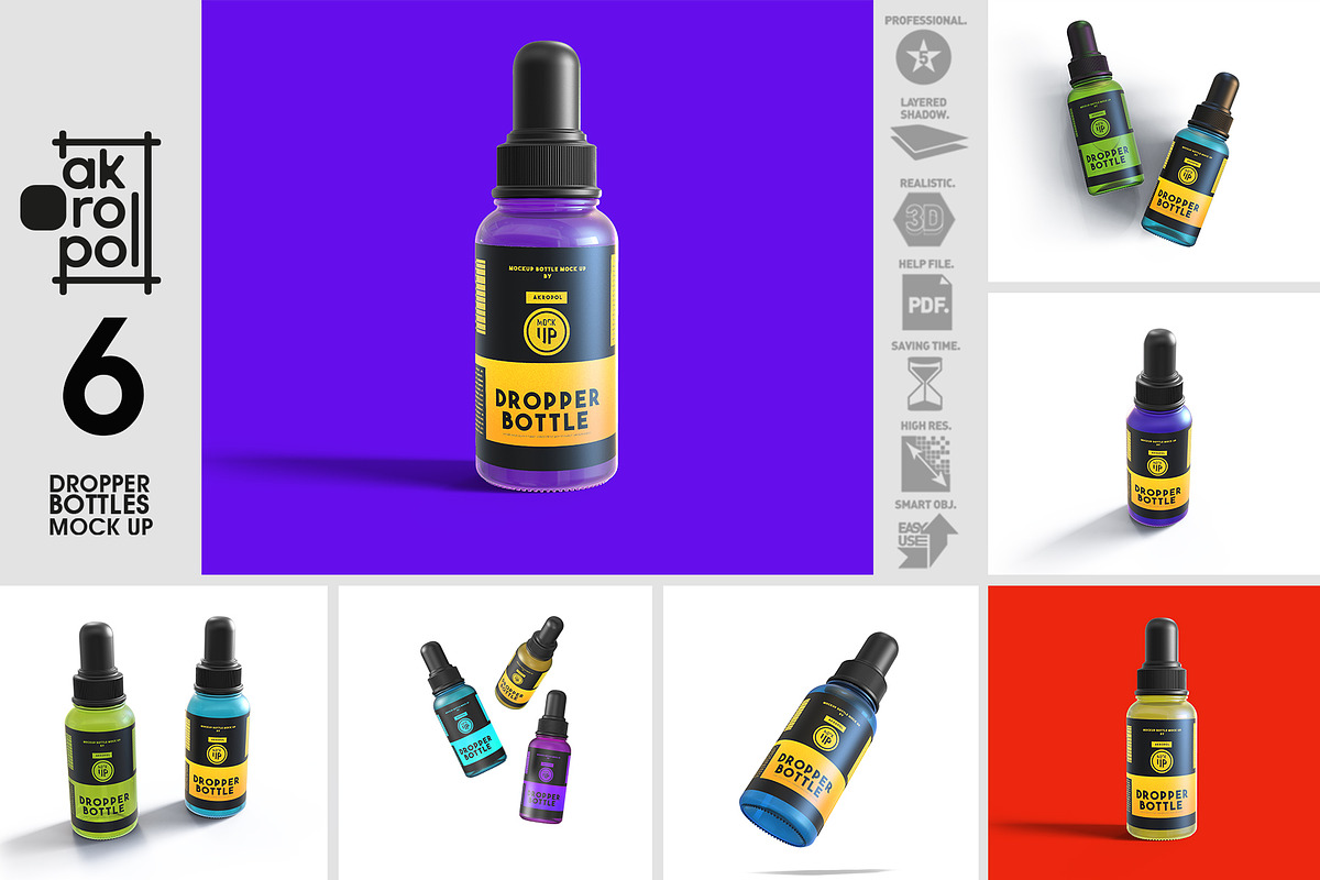 Dropper Bottles Mock Up, a Cups & Container Mockup by akropol (Photo 2 of 6)
