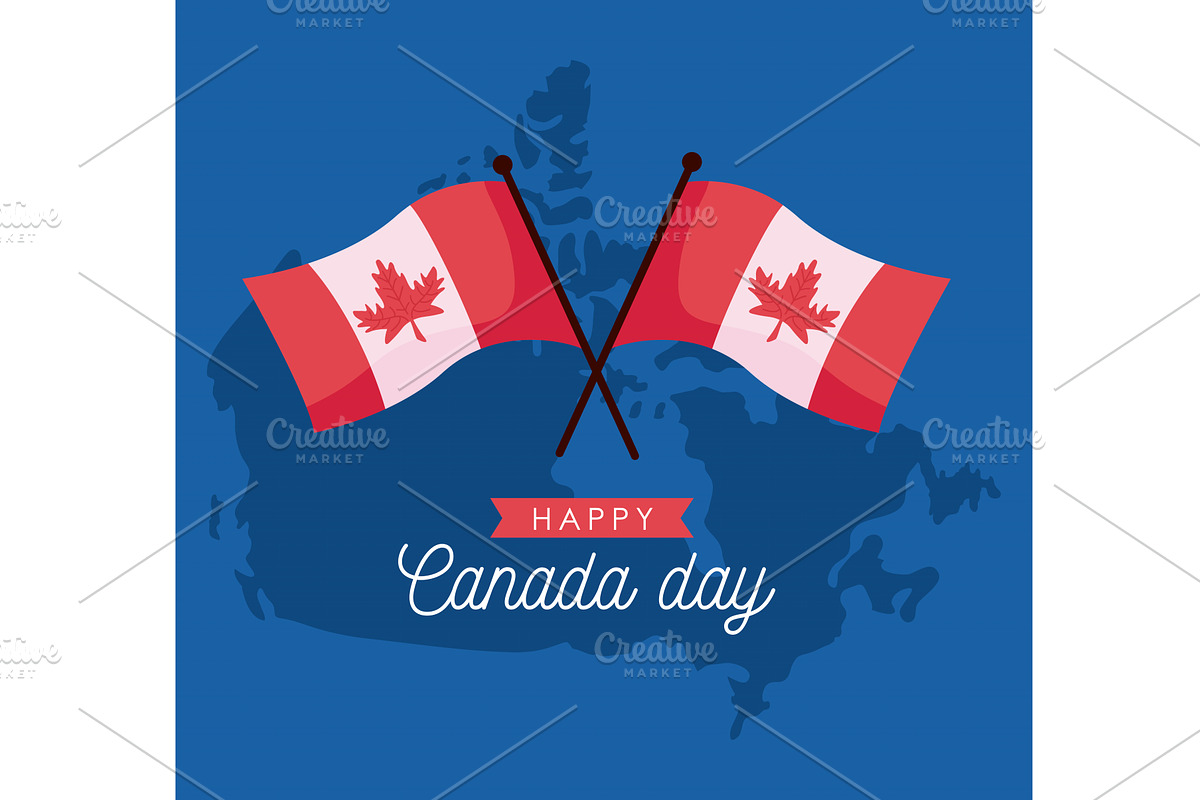 canada day lettering with flags, an Illustration by studiogstock