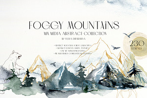 Foggy Mountains & Forest Watercolor