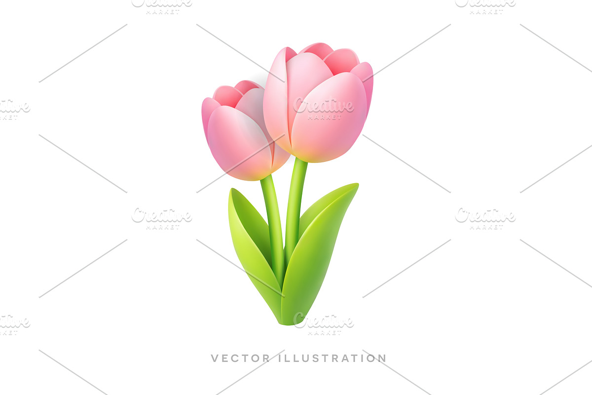 Two pink tulip flowers with green, an Object Illustration by GraphiShop