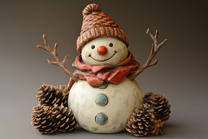 Snowman figurine surrounded by pine, a Photo by Iftikhar Alam