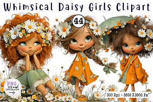 Whimsical Daisy Girls Clipart, a Seasonal Illustration by CreationArt