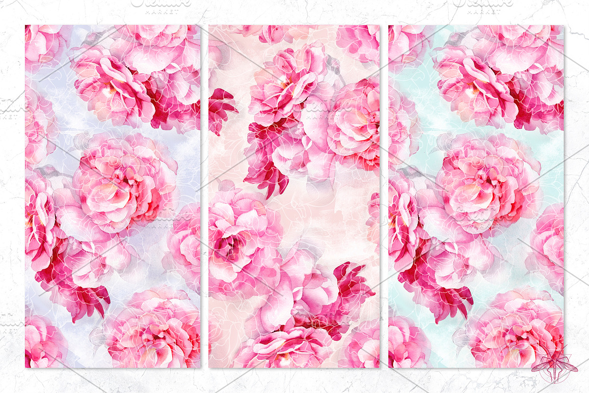 Sherbet | Watercolor roses patterns, a Pattern Graphic by Tanya Vollar (Photo 5 of 11)