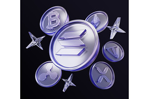 Glass hologram cryptocurrency coins, a Finance Illustration by Marozhkastudio