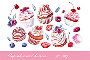 Watercolor cupcakes, berries, PNG, a Food Illustration by Alena Kurian (Thumbnail 2 of 3)