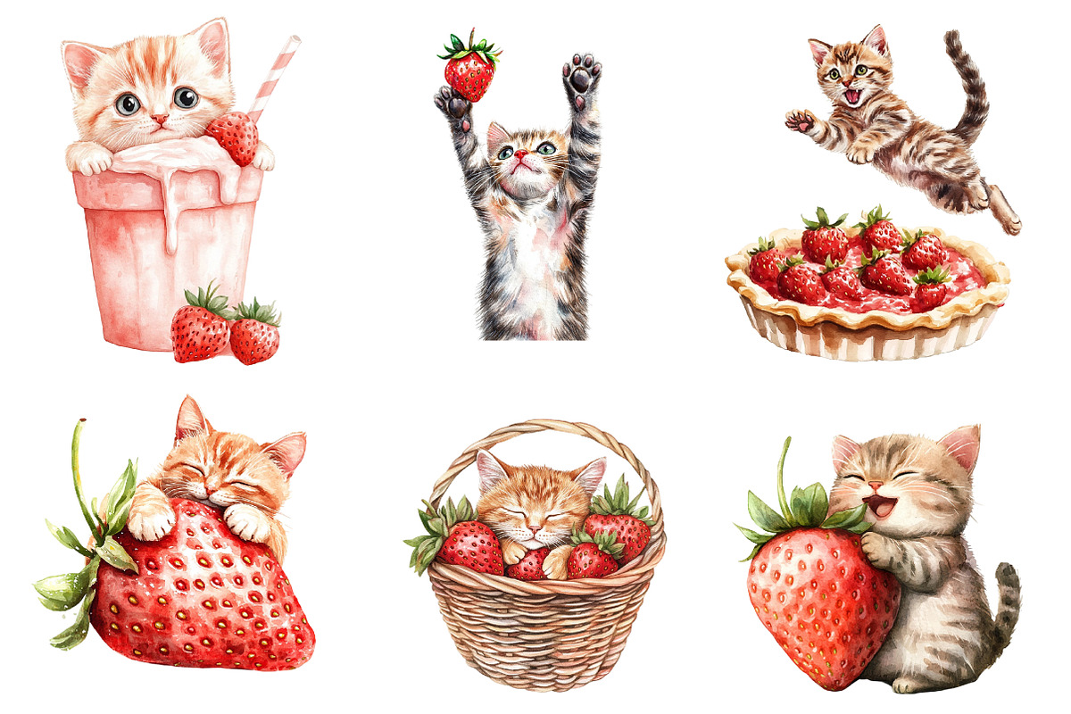 Strawberry Cat Clipart Sublimation, an Illustration by CreationArt (Photo 2 of 5)