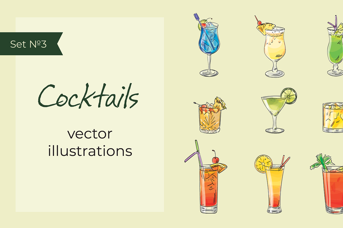 Cocktail set 3. Vector illustrations, a Food Illustration by Svitlo illustrations (Photo 2 of 8)