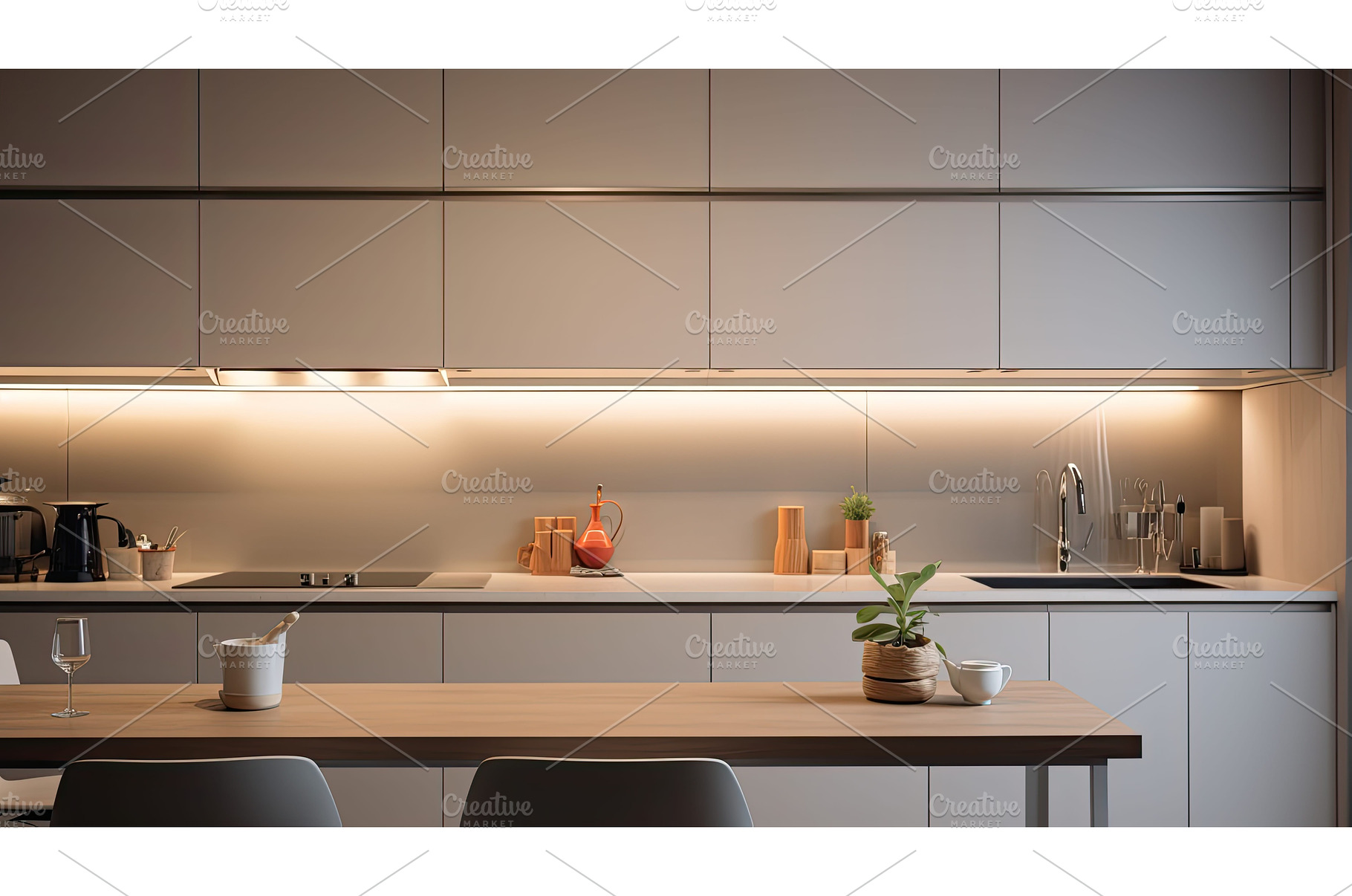 kitchen track lights ai generated, a Food & Drink Photo by pikepicture