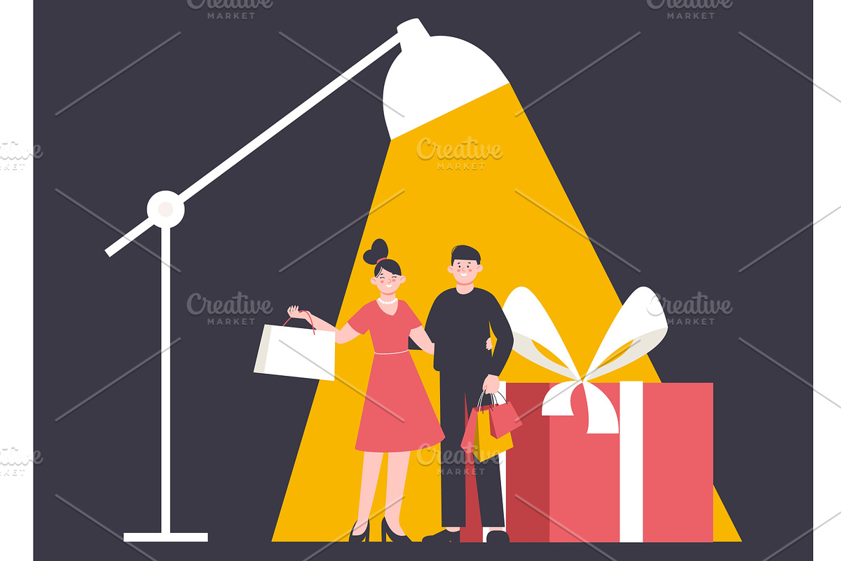 Happy modern couple with purchases, a Person Illustration by LadadikArt