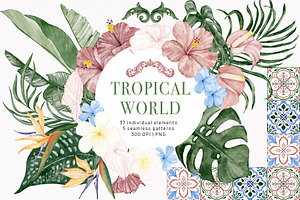 Tropical Flower Leaves. Tile Pattern