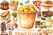 Watercolor Street Food Clipart, an Illustration by Craft Nest (Thumbnail 1 of 6)