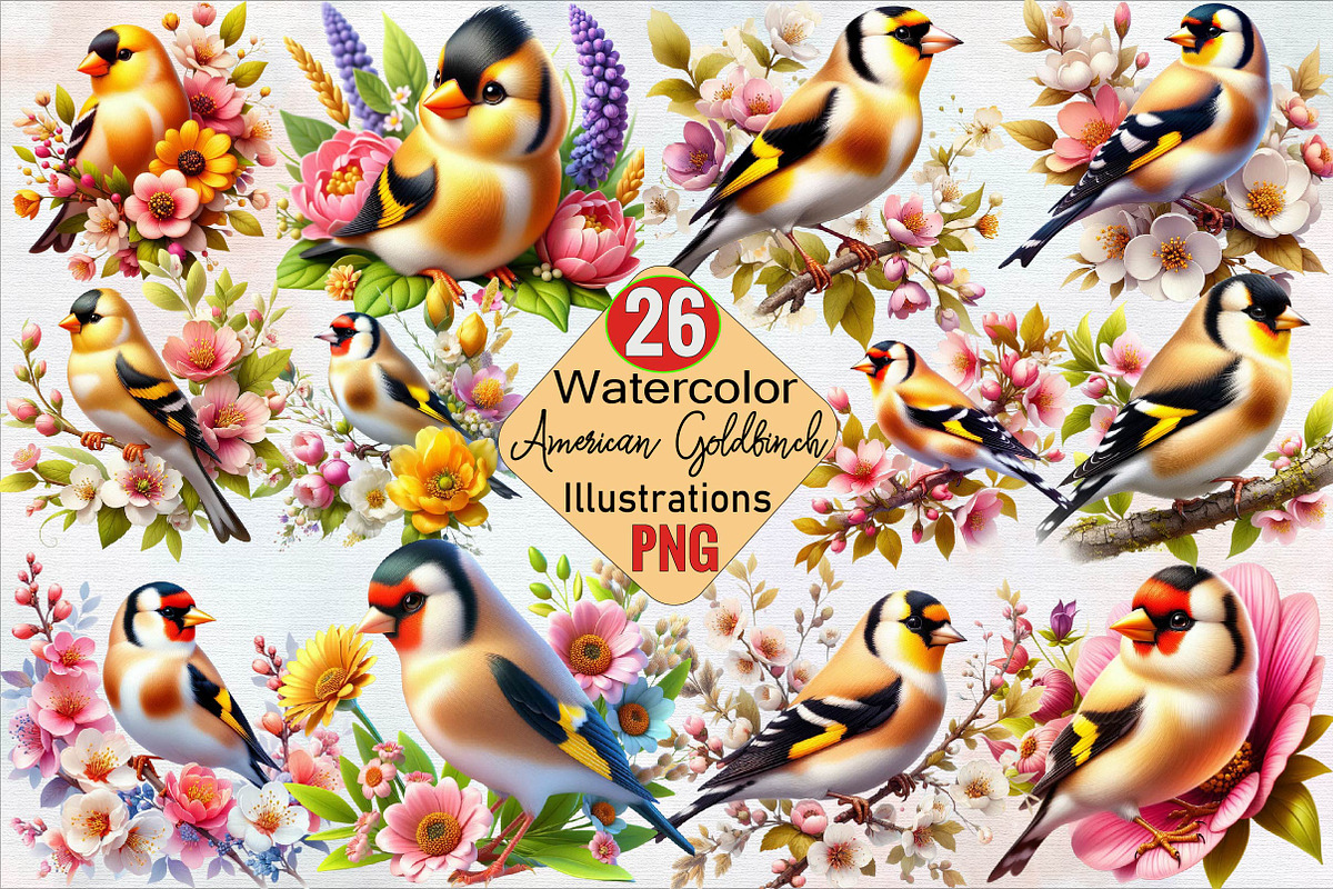 Spring American Goldfinch Bird Subli, an Illustration by SVGArt (Photo 1 of 7)
