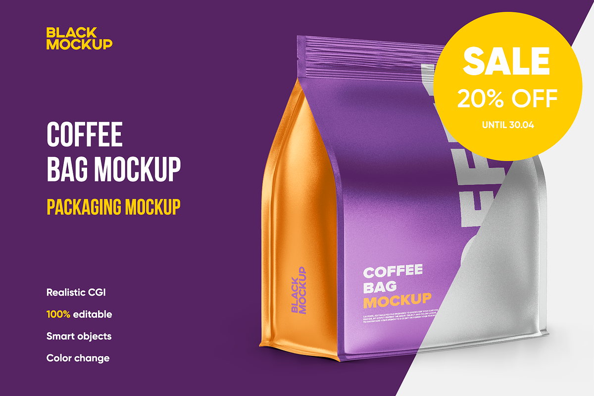 Coffee bag mockup. Metallic, a Packaging Mockup by BlackMockup (Photo 1 of 11)