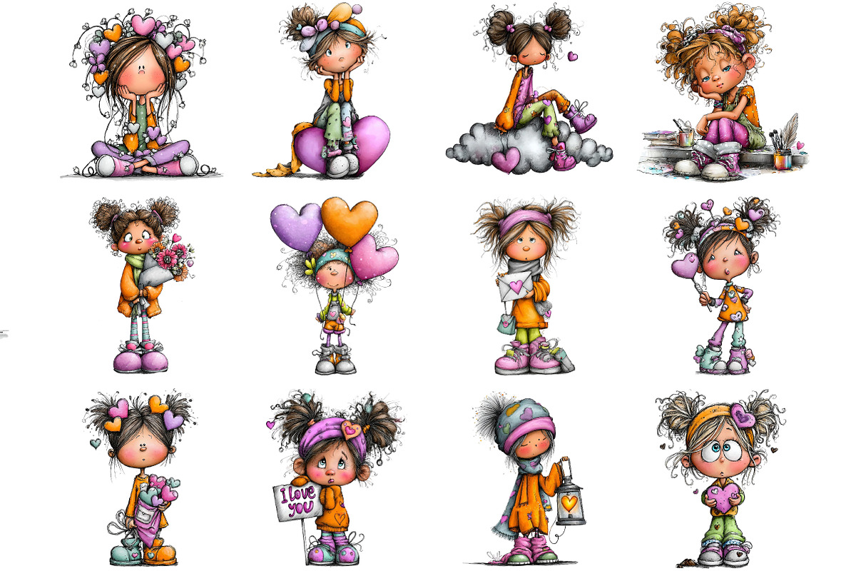 Whimsical Valentine Girl Clipart, an Illustration by DreamArtGraphic (Photo 2 of 4)