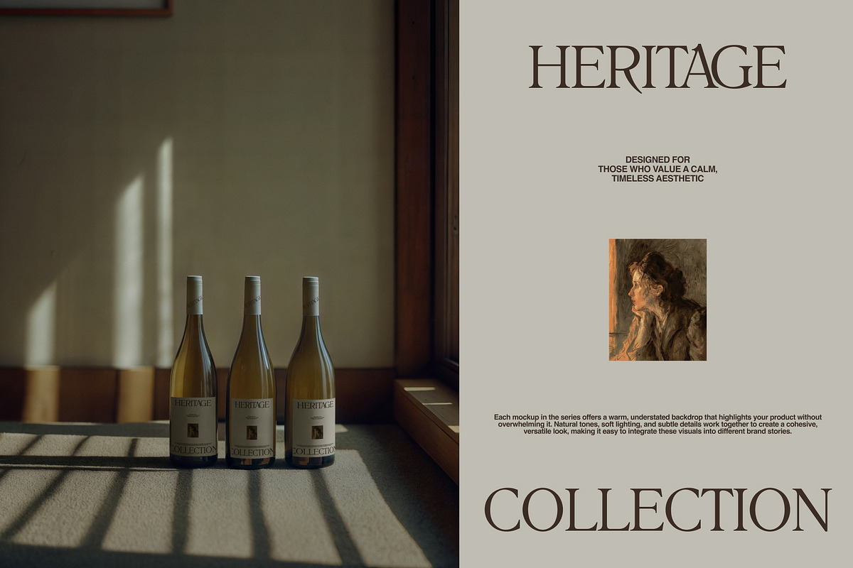 Heritage 03 : Trio Wine Bottle, a Packaging Mockup by Made by Attic (Photo 2 of 2)