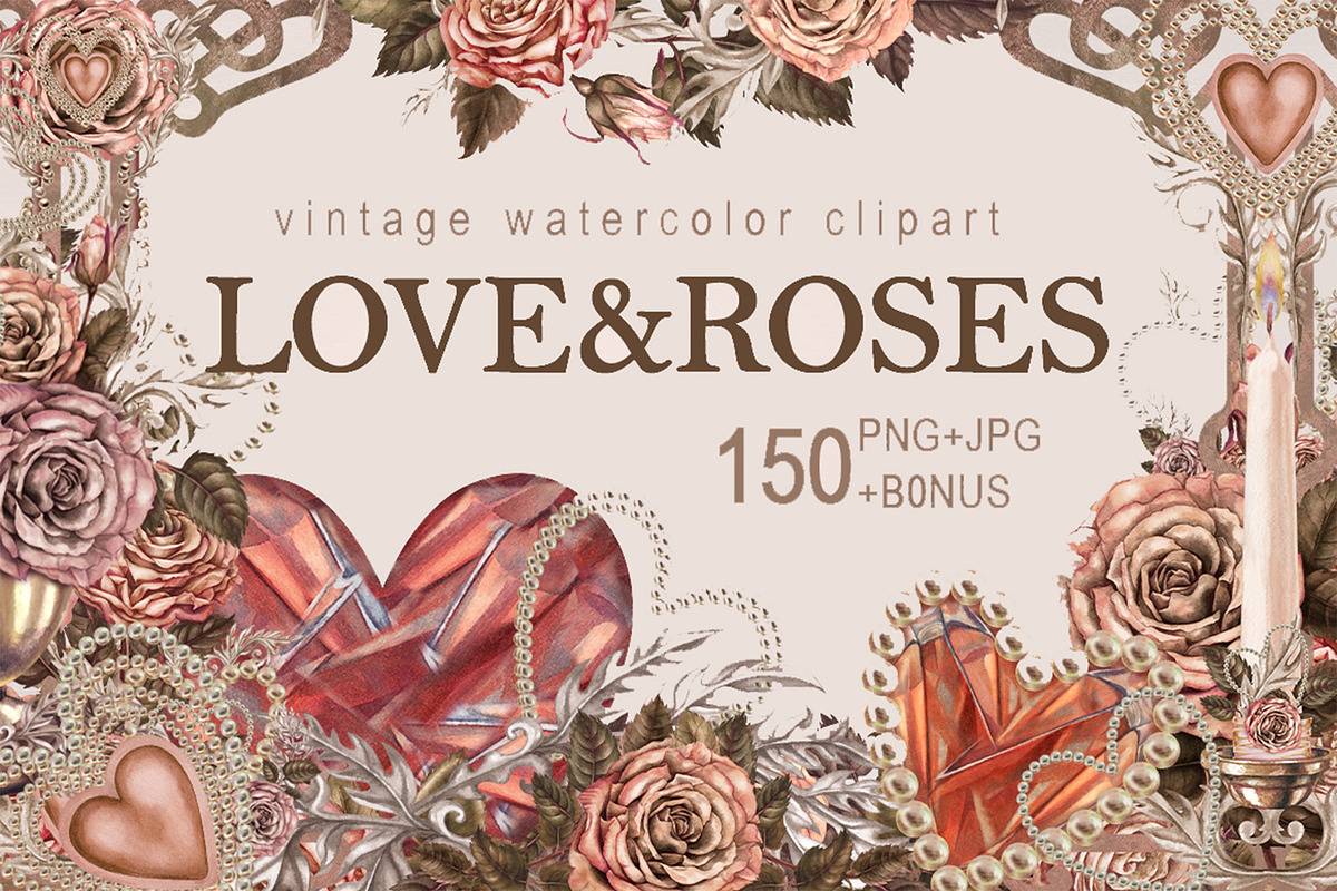 Love&Rose botany vintage watercolor, a Decorative Illustration by EL_SUHOVA (Photo 1 of 13)