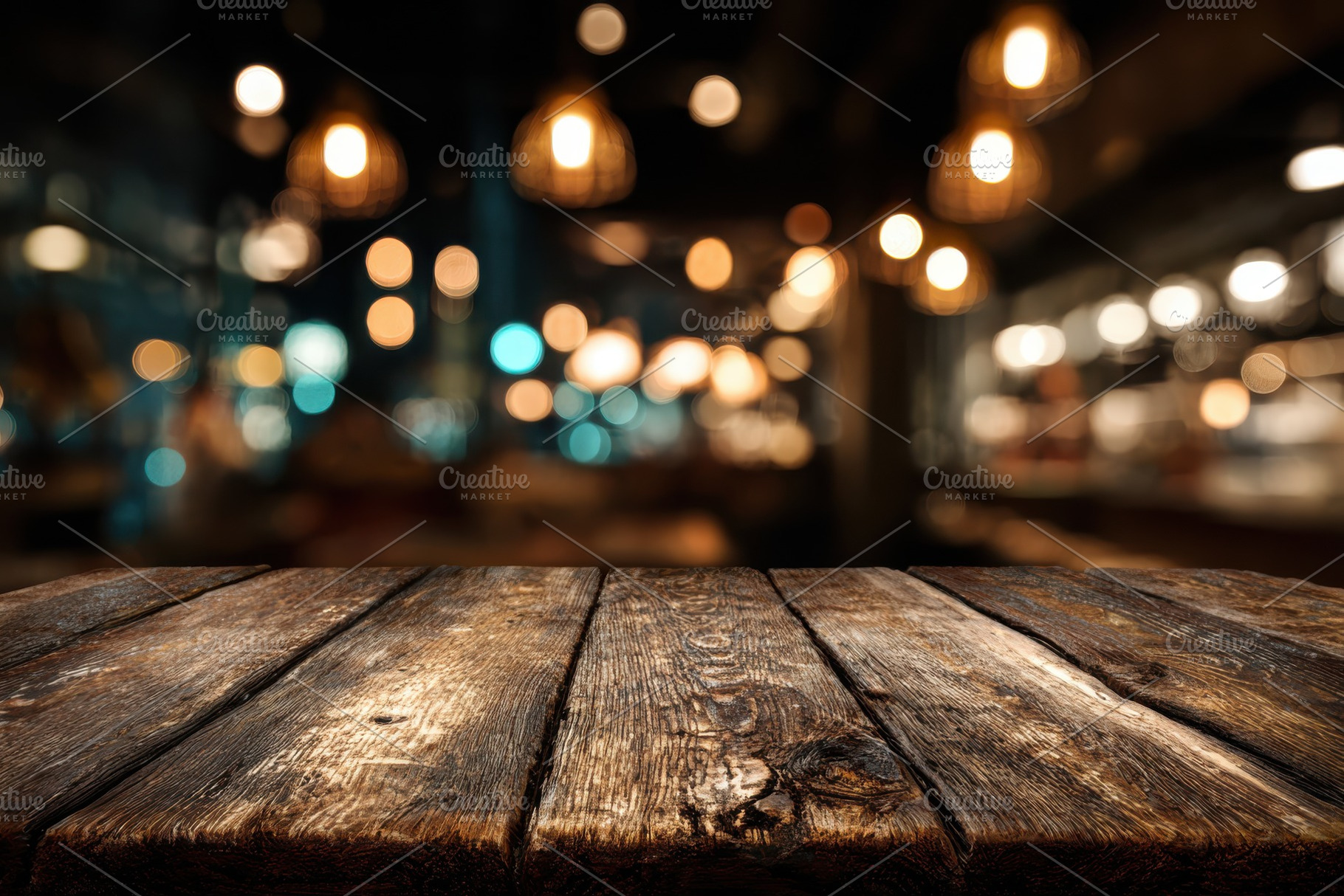 Rustic Wooden Tabletop Night Bar Lig, a Photo by Pixeness Studio