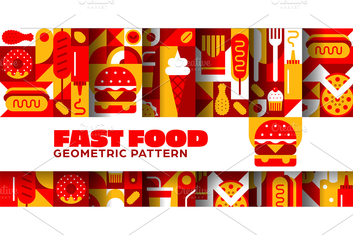 Fast food seamless patterns, a Food Illustration by Buch&Bee