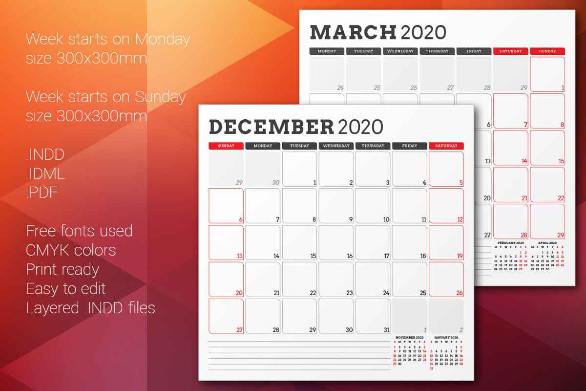 Monthly Planner 2020, a Stationery Template by AntartStock (Photo 4 of 6)