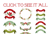 Christmas Wreaths Ribbons & Florals, a Seasonal Illustration by Kelly Jane Creative (Thumbnail 2 of 2)
