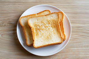 Toast bread in plate on wooden table, a Food & Drink Photo by AlyaAnd