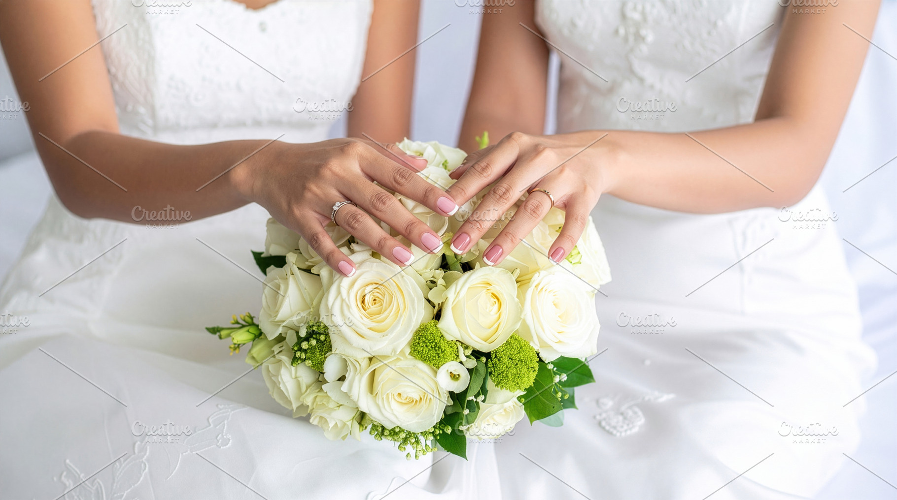 Brides Showing Wedding Rings Over White Bouquet, a Person Photo by Davizro's Market