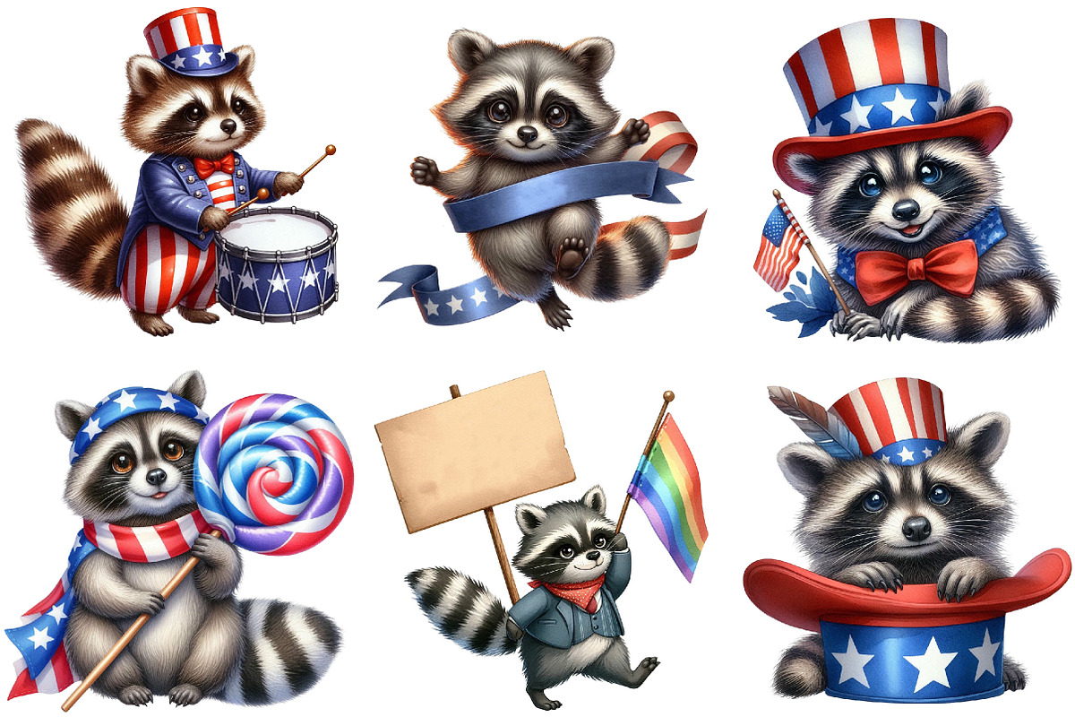Cartoonish Patriotic Raccoon Clipart, an Illustration by Pixels.Craft (Photo 5 of 10)