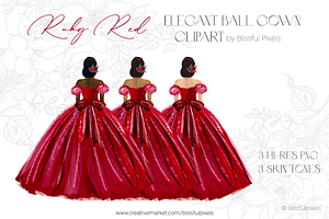 Red Princess Ball Gown Dress Clipart