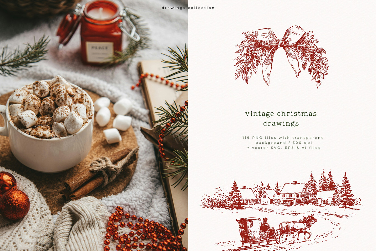 Vintage Christmas Drawings, a Seasonal Illustration by PeDe Designs (Photo 7 of 12)