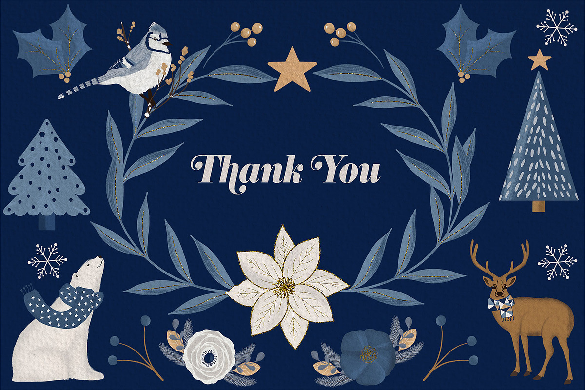 Blue & Gold Christmas Clipart, an Animal Illustration by The Audacious Brush (Photo 16 of 16)