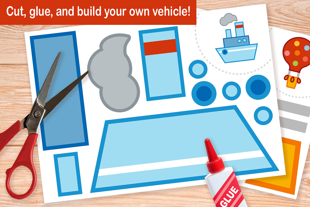 Transport Cut and Glue Activity Pack, a Transportation Illustration by Ksenya Savva (Photo 3 of 7)