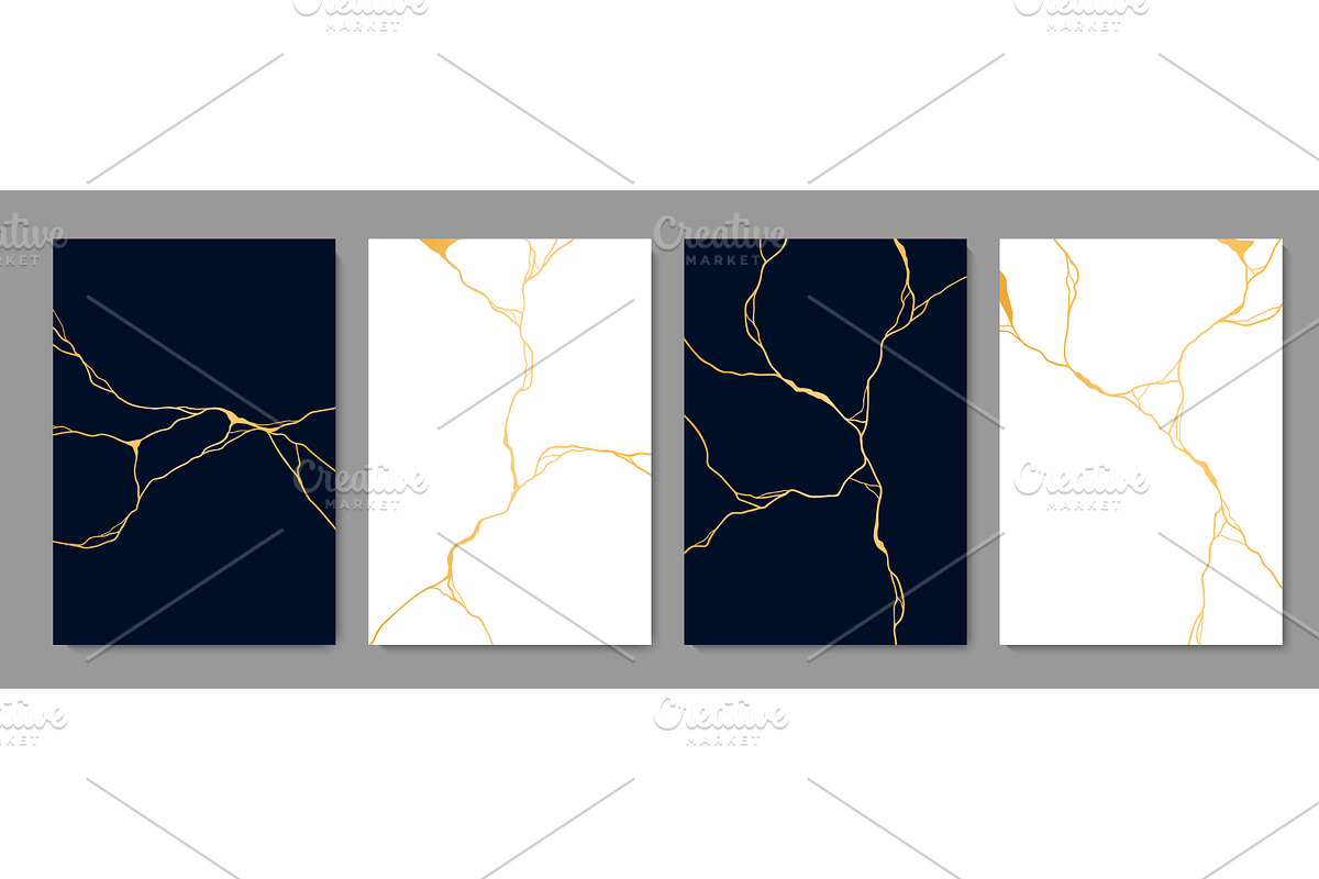 Kintsugi golden cracks, marble, a Decorative Illustration by Vector Tradition