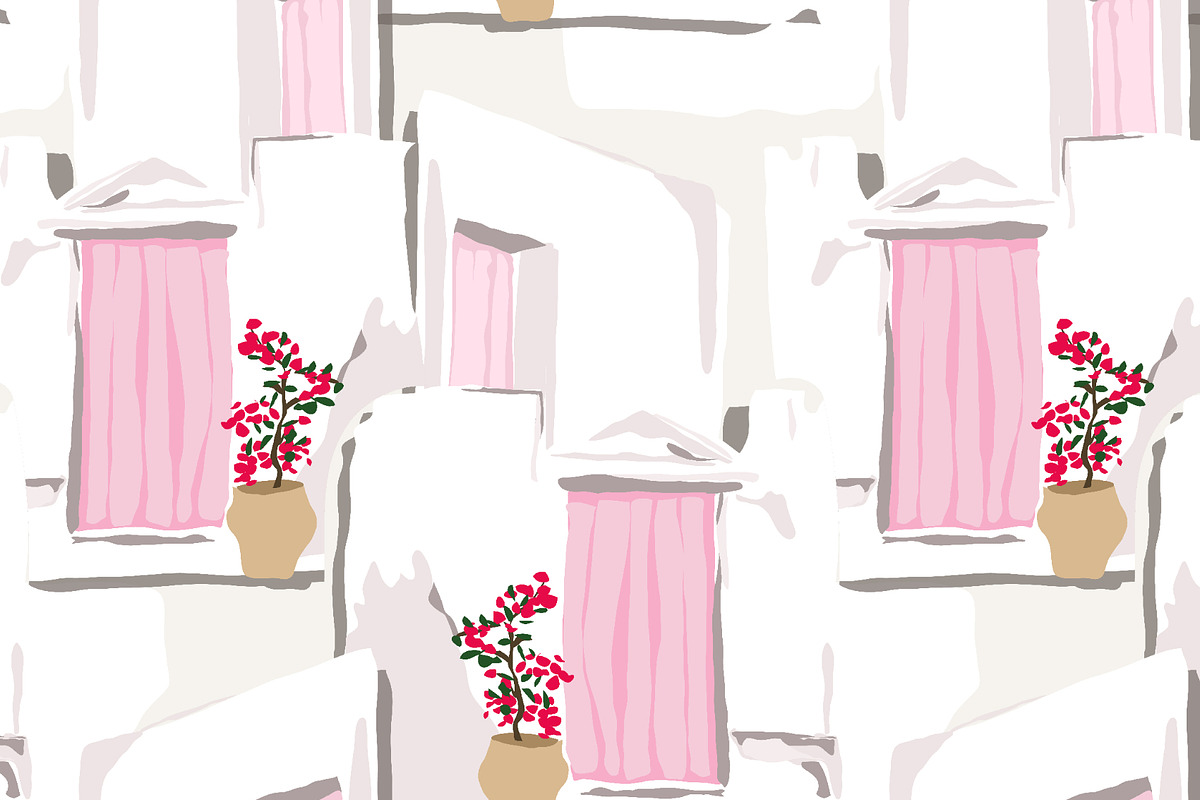 Mediterranean pink houses island, a Pattern Graphic by Cotton Melon pattern Shop (Photo 6 of 6)