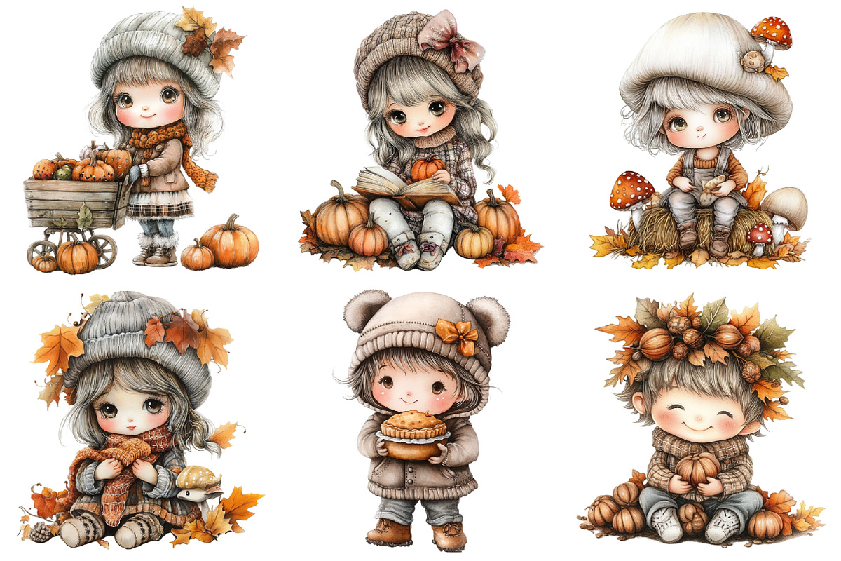 Fall Kids Clipart, Cute Autumn, an Illustration by Daily.Designs (Photo 4 of 5)