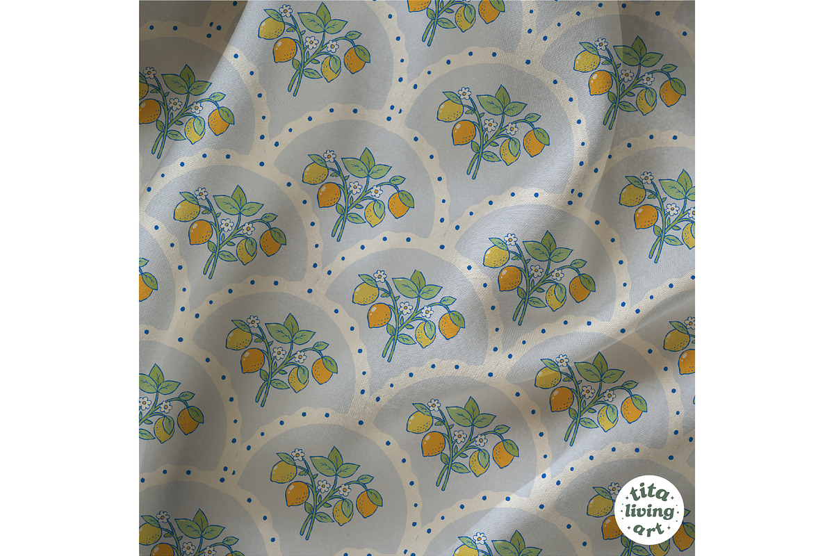Lemon Scalloped Seamless Pattern, a Food Illustration by TitaLivingArt (Photo 4 of 10)