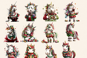 WHIMSICAL CHRISTMAS UNICORNS CLIPART