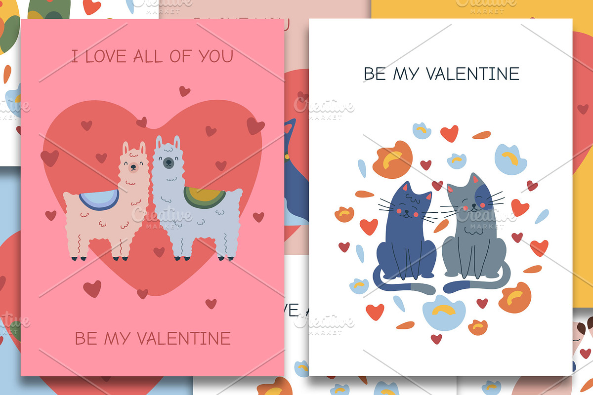 Happy Valentine's Day postcard set, an Animal Illustration by KartInnka (Photo 1 of 6)