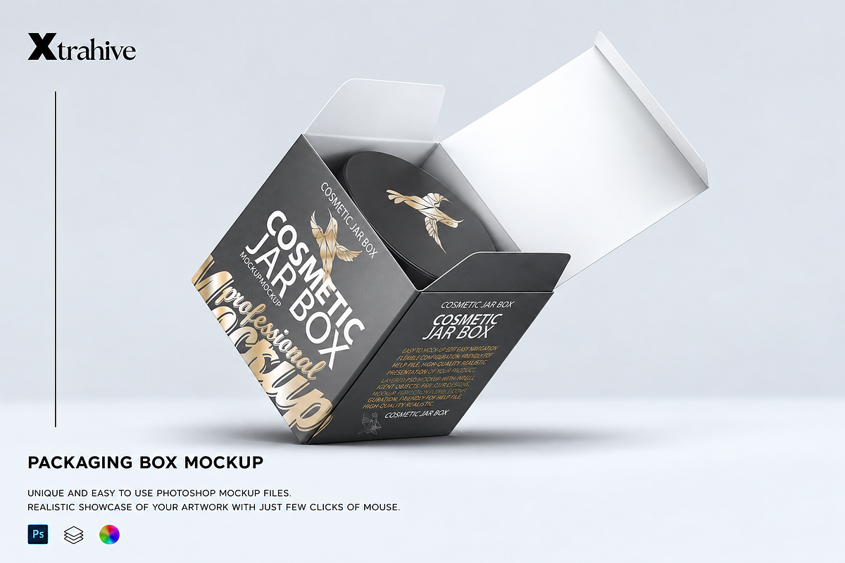 Cosmetic Jar & Box Mockup, a Packaging Mockup by Xtrahive (Photo 1 of 2)