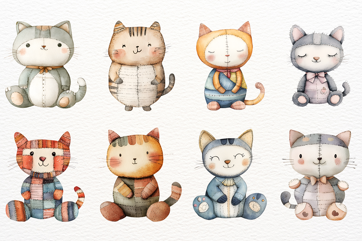 Stuffed Cat Clipart Boho Animals, an Animal Illustration by SugarCloudStudioArt (Photo 3 of 5)
