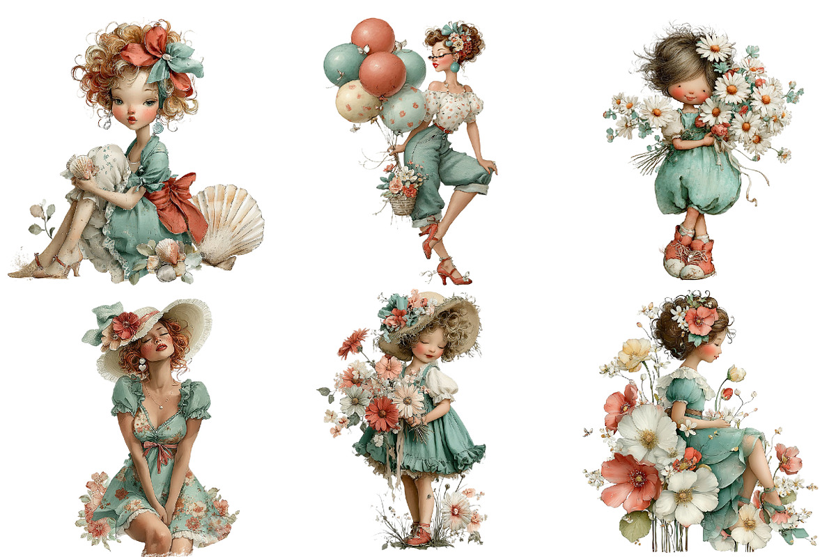 Whimsical Summer Girls Clipart, an Illustration by DreamArtGraphic (Photo 4 of 5)