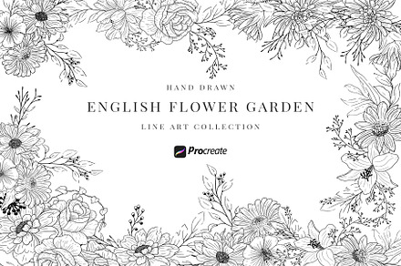 Procreate English Flower Garden, a Brush Add-On by AW Studios